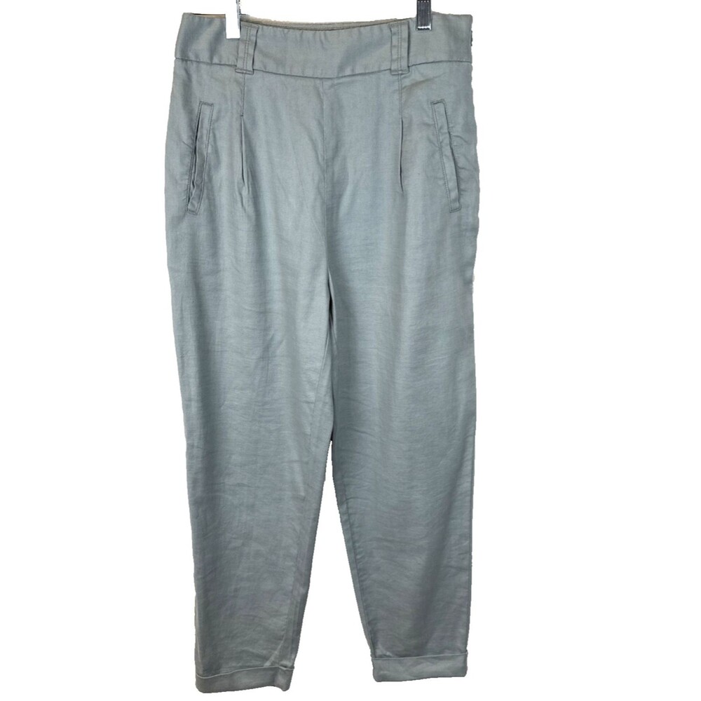 Anthropologie ett twa Sz 2  Blue Green Linen Blend Cuffed Pants Side Zip